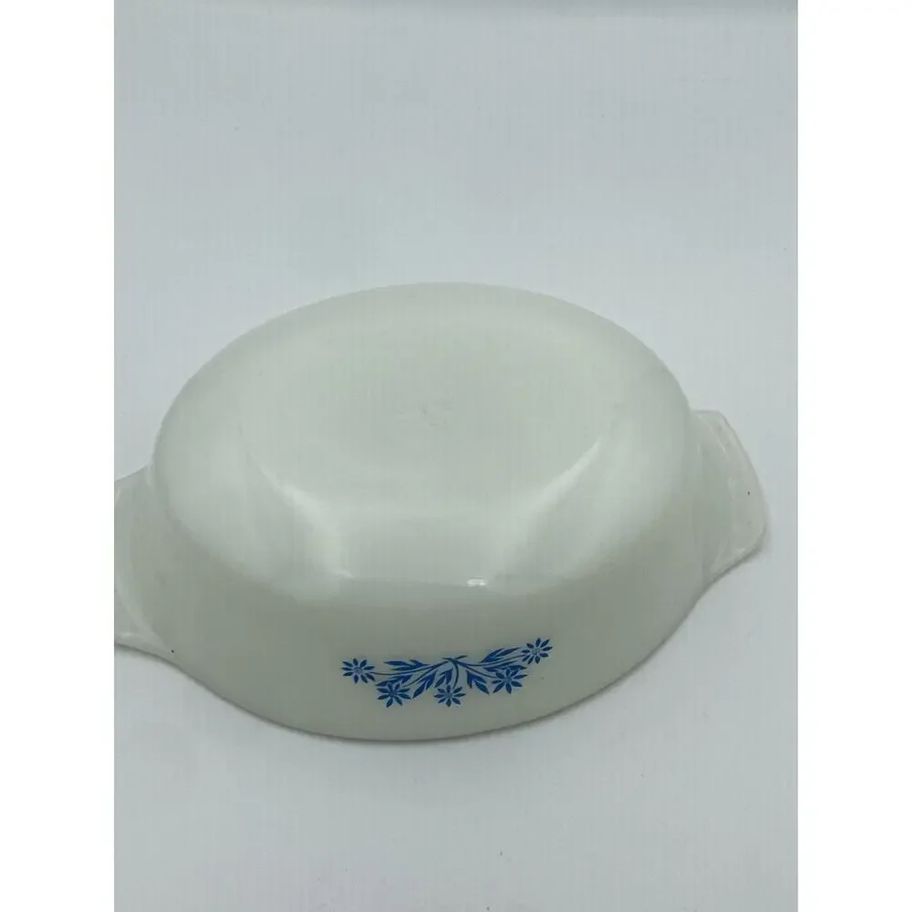 Fire-King Milk Glass Round Casserole Dish White Blue Floral Pattern 428